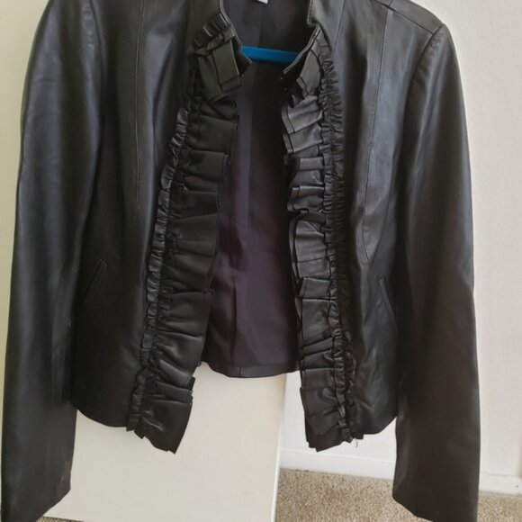 EUC, Cache ruffled black leather jacket, Sz. Sm - Picture 1 of 4